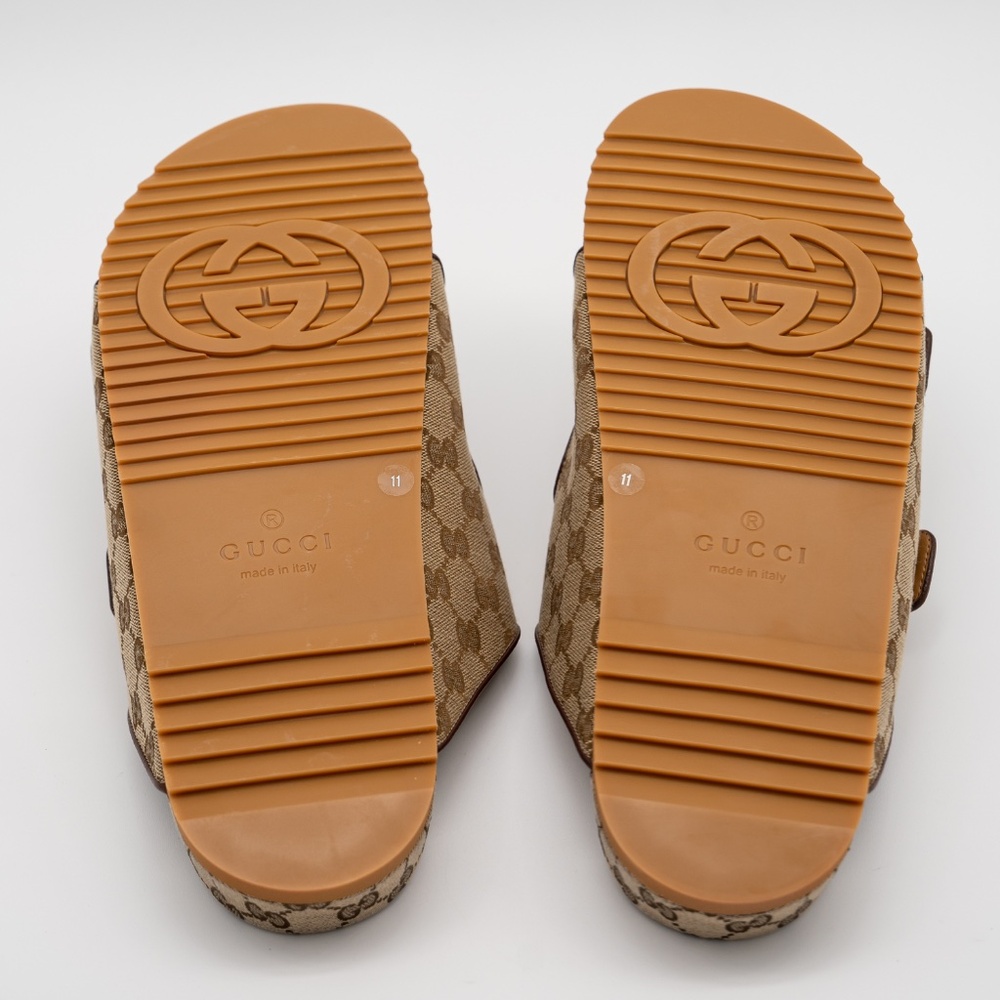 size 11G 11.5 US Gucci GG Canvas Slide Sandals Straps Beige Ebony GG Brown - Picture 6 of 12